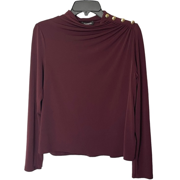 Express Tops - Express Burgundy Top Drape Top with Gold Button Shoulder Accent Size XS